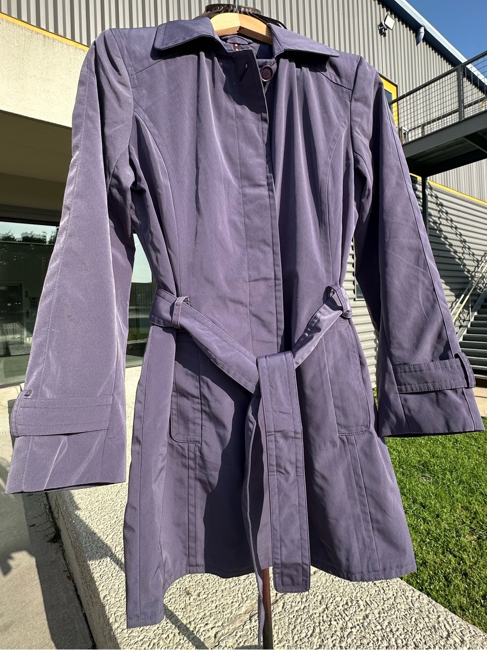 London Fog Women Lavender Trench Coat Lightweight Minimalist Belted Classic Chic - Picture 3 of 16